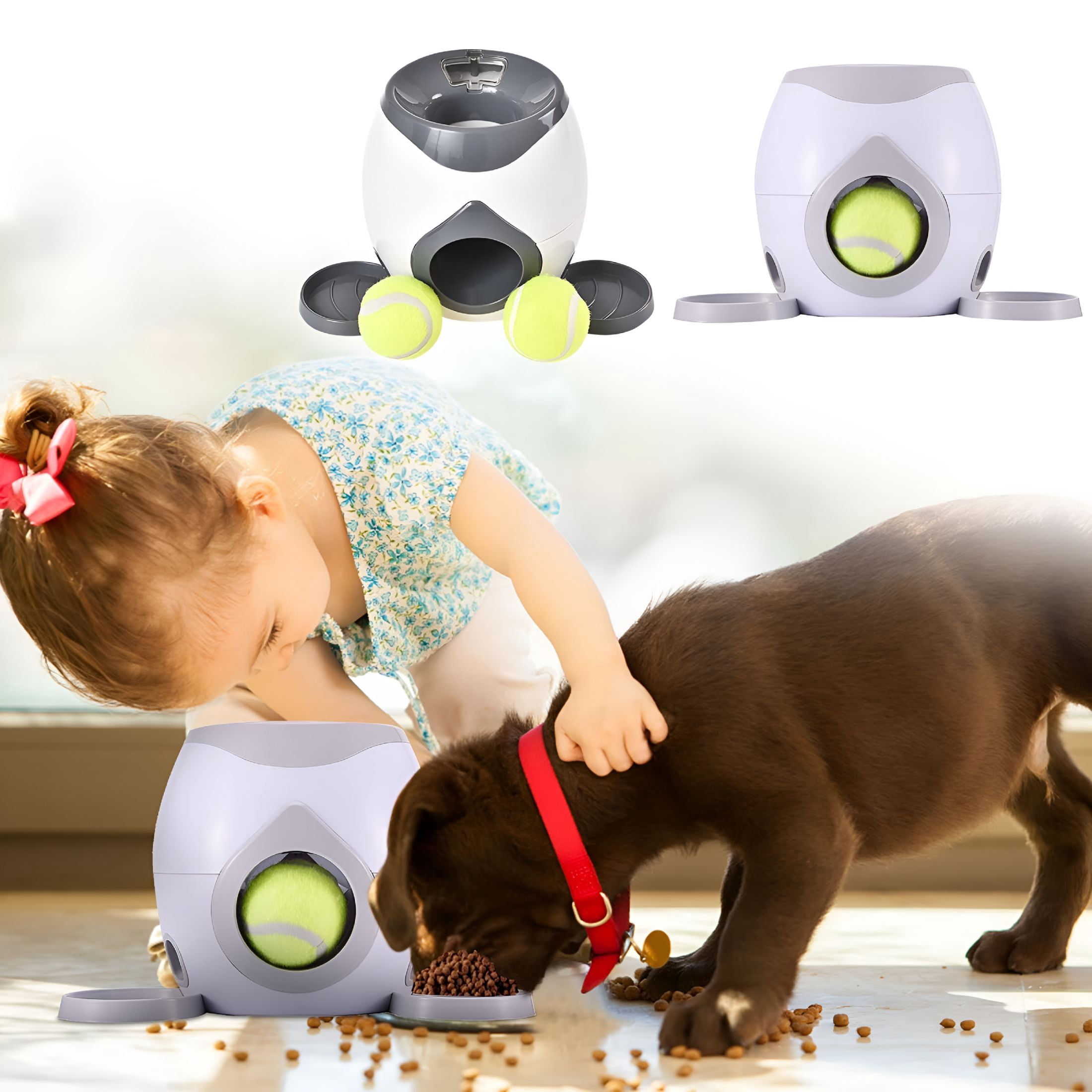 BESTSKY Automatic Dog Ball Thrower Launcher Dog Fetch Machine for Small To Medium Sized Dogs Adjustable Launch Distances Ball Launcher for Dogs with 2 Balls Dual Power Ball Thrower for Dogs