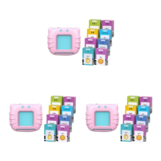 Langgg Cartes Flash Interactives pour Enfants 15 Thèmes Machine Parlante Rose 3Ensemble
