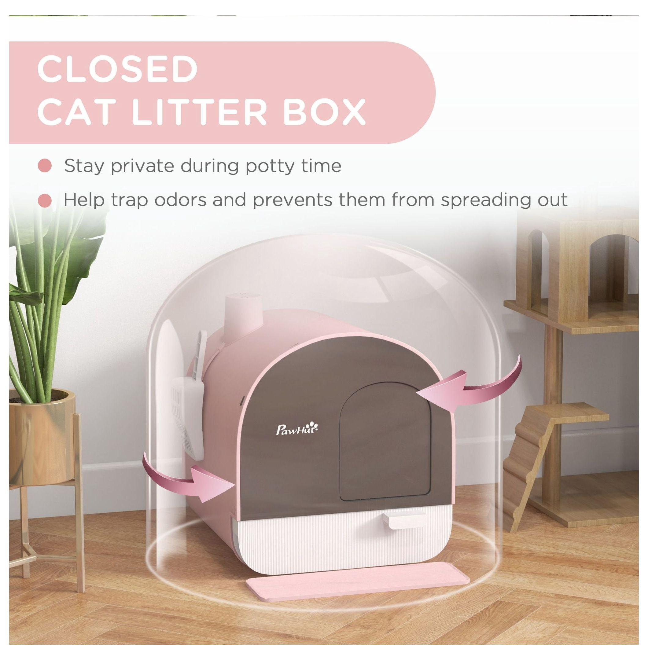 Covered Cat Litter Box with Lid, Scoop & Filter - Pink Compact Litter Box for Cats - Enclosed Cat Toilet with Mat - Private, Odor Control for Kittens Under 10lbs