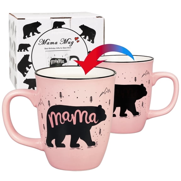 16oz Pink Color Changing Mama Bear Mug - Ceramic Coffee Cup Gifts for Mom, New Mom, Pregnant Mom, Bonus Mom & Wife - Perfect for Birthday & Christmas Gifting