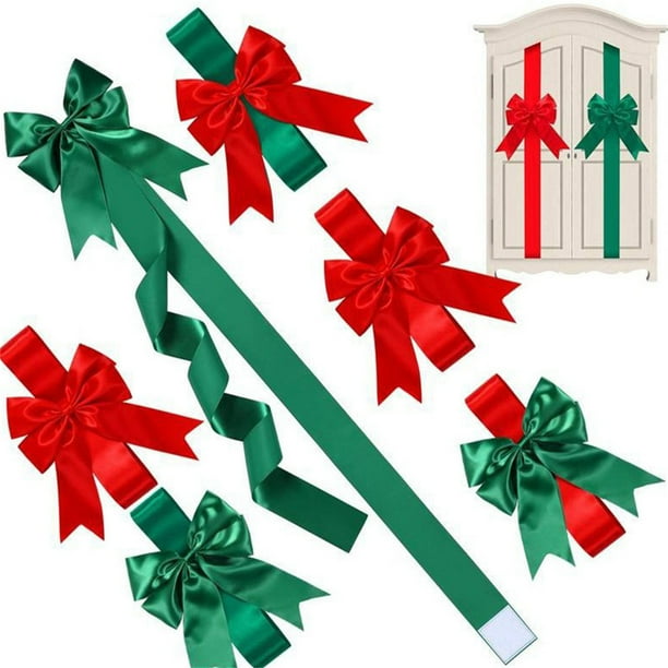 Lazo navideño con forma de mariposa para puerta de armario de cocina, decoración navideña con lazo rojo, lazo con costuras para coche, decoración festiva para el hogar, acentos navideños