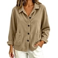 thumbnail image 2 of QIYAGBSA Corduroy Jacket for Women Soft Turn Down Lapel Collar Button Down Long Sleeve Fall Casual Outerwear Drop Shoulder with Patch Pockets (Khaki, S), 2 of 6