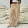 thumbnail image 2 of DeHolifer Women's Pants Elastic Waist Drawstring Pocket High Waist Wide Leg Loose Casual Capris Pants Khaki S, 2 of 6