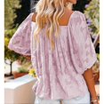 thumbnail image 3 of Puff Sleeve Top Polyester Fiber Elegant Soft Breathable Floral Pattern Square Neckline Top for Women, 3 of 5