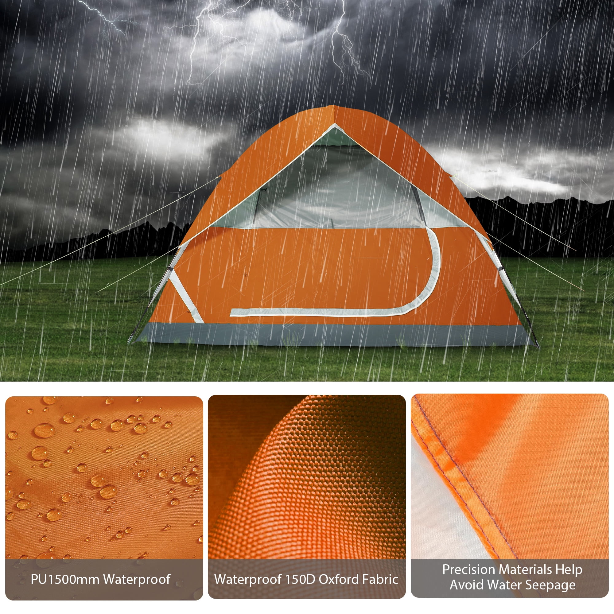Camel Crown 3-4 Person Dome Tent Waterproof Camping Tents Outdoor Travel Backpacking Tent,Orange Gray