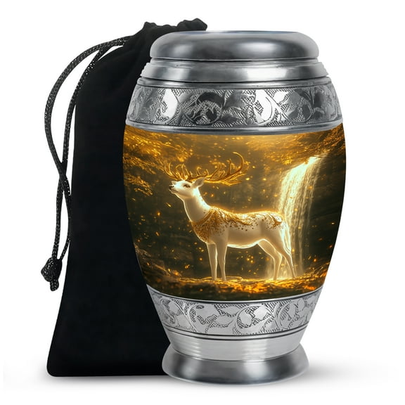 Golden Deer Urn for Ashes Adult Male, Large Urns for Human Ashes Adult Man, Urns for Women Human Ashes, Cremation Urn Human Ashes(Size - 10inch)