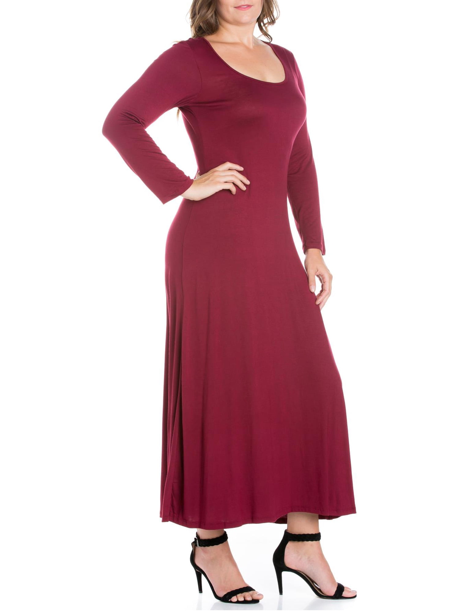 24seven Comfort Apparel Plus Size Womens Long Sleeve Maxi Dress