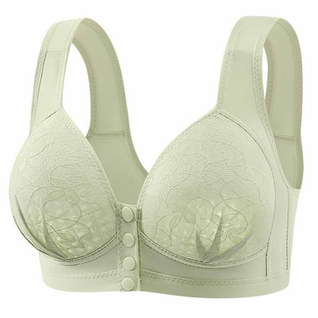 Yyeselk Front Snap Bras for Women Lace Sexy Push Up Bras Ultra Soft Wide Strap Full Coverage T-Shirt Bra Plus Size Front Closure Everyday Bra for Senior Green 40