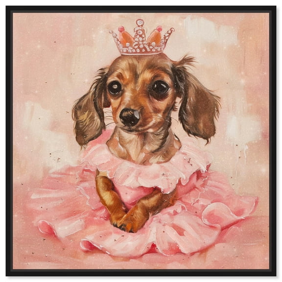 Little Doxie Princess Canvas Kids Art Prints by Art Remedy, Black Frame, 12" x 12"