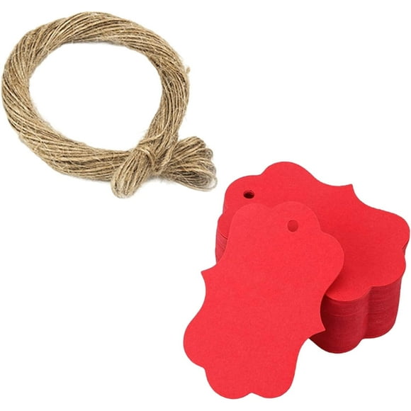 XmhyTop 100 etiquetas de regalo para envolver regalos, etiquetas para manualidades con agujero y cuerda, etiquetas en blanco para colgar parapintar, casa, boda, graduación, 3 mx 5 cm