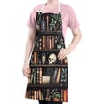 thumbnail image 5 of Black Halloween Skull Book Apron-Garden Aprons for Women with Pockets-Cotton Linen Waterproof Kitchen Cooking Gardening Aprons Adjustable for Kitchen,Cooking,BBQ and Salon 32"x27", 5 of 7