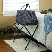 Household Essentials Luggage Rack, Black Frame with Khaki Straps