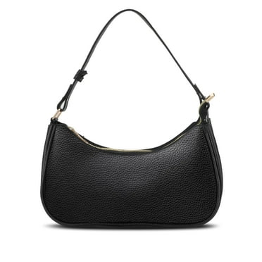 TSV Shoulder Bag for Women, Small Leather Handbag with Zipper Closure, Black