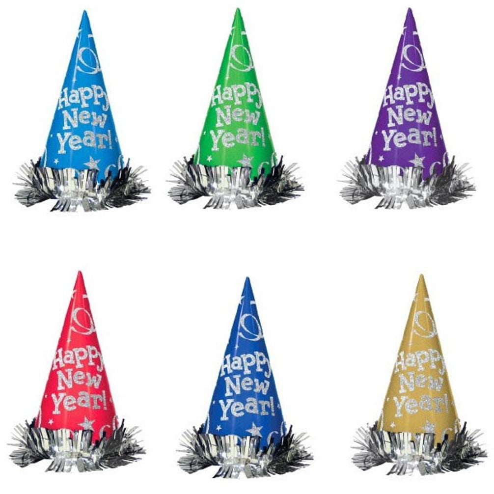 12 MultiColor 9" Foil Cone Hats Tinsel Metallic Party New Years Eve