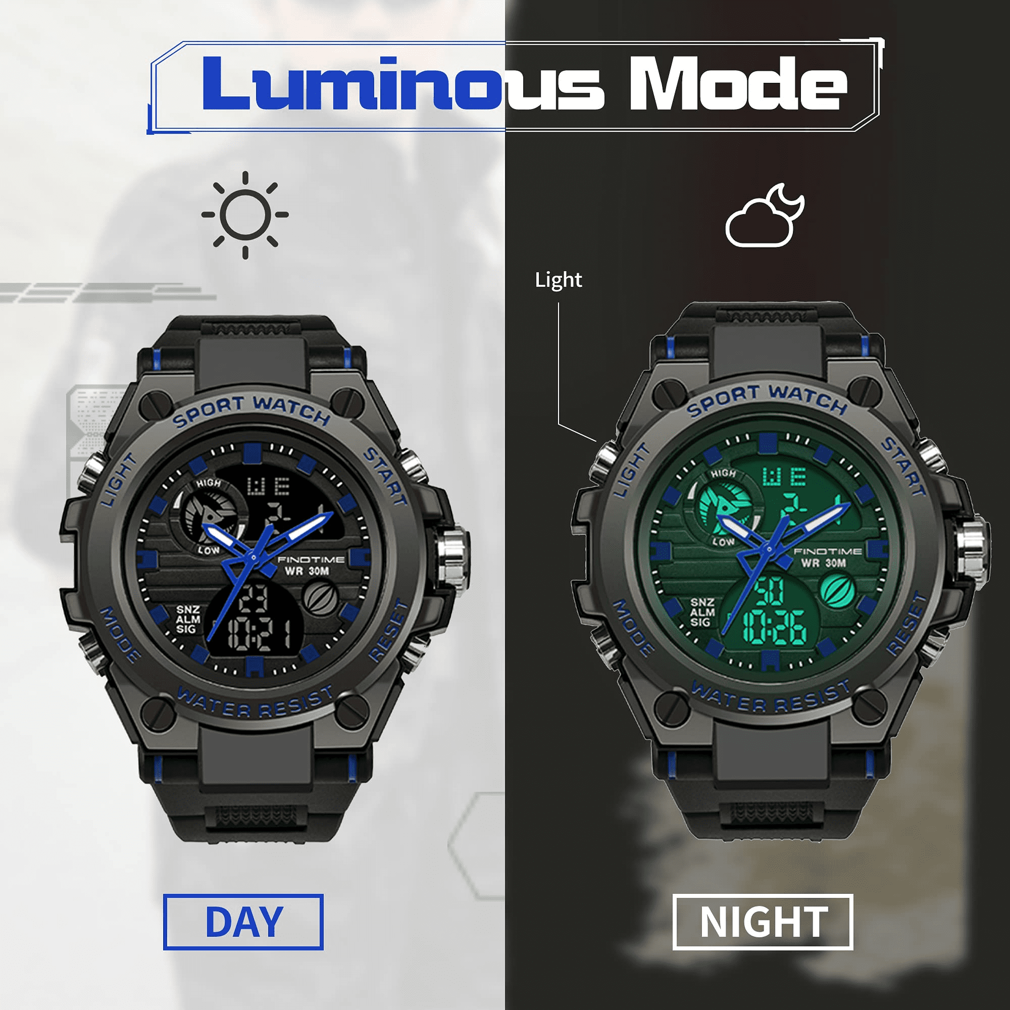 Findtime Digital Watches for Men│Skull Dial Waterproof Military Watch