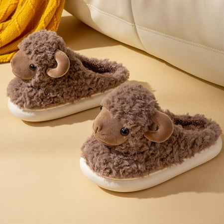 

CoCopeanut Cute Lamb Modelling Desgin Fur Keep Warm Slippers Women New Cotton Indoor Soft Leisure 2022 Home Non-slip Platform Ladies Shoes
