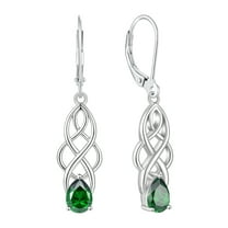 VESITIM Celtic Dangle Drop Earrings Sterling Silver Gemstones Good Luck Celtic Knot for Women Rhodium Plated Jewelry with May Birthstone Created Emerald