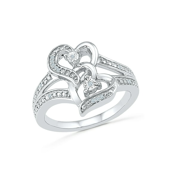 STERLING SILVER 0.03 CTTW WHITE DIAMOND HEART RING