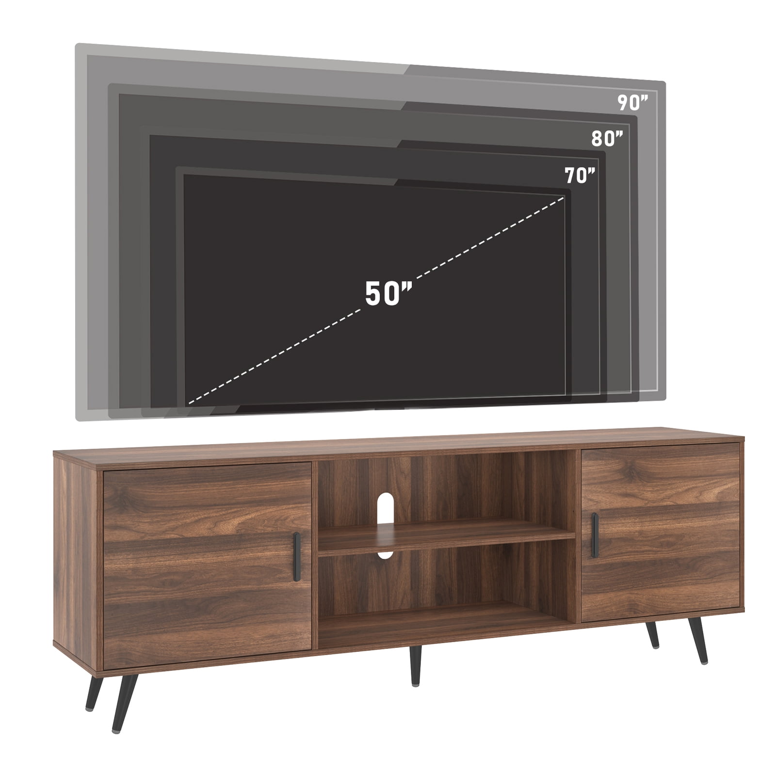ChVans 70 Inch Mid Century Modern TV Stand for TVs up to 80 inches, Wood TV Stand with Storage, Entertainment Center for Living Room Bedroom, TV Media Console