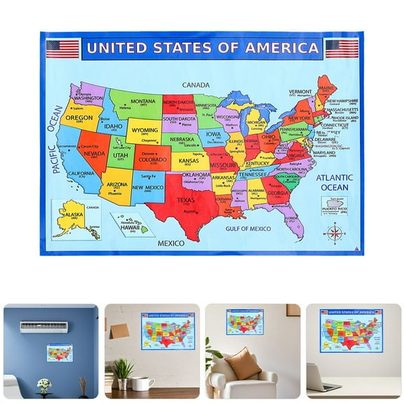 TABLZONE Us Map Poster Assorted Color High-Definition Printing for Home 3Pcs