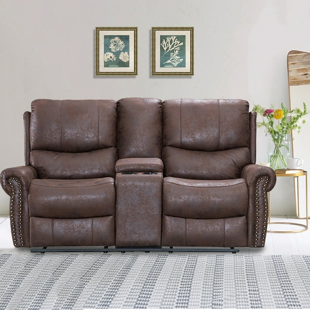 BestMassage Home Theater Reclining Loveseat in Faux Leather, Brown - Walmart.com - Walmart.com