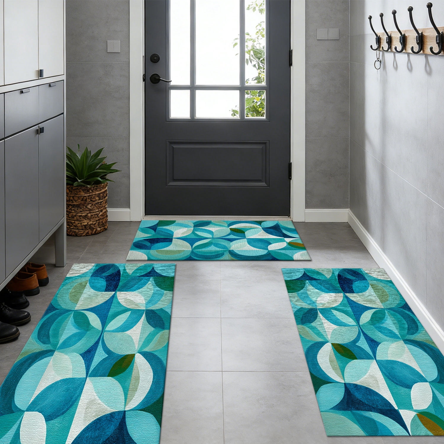 3 Piece Kitchen Rug Set, Non-Slip And Washable, Abstract Pattern Kitchen Hallway Rug, Soft And Comfortable, Suitable For Sinks, Floors, Entrances, Hallways and Bathrooms