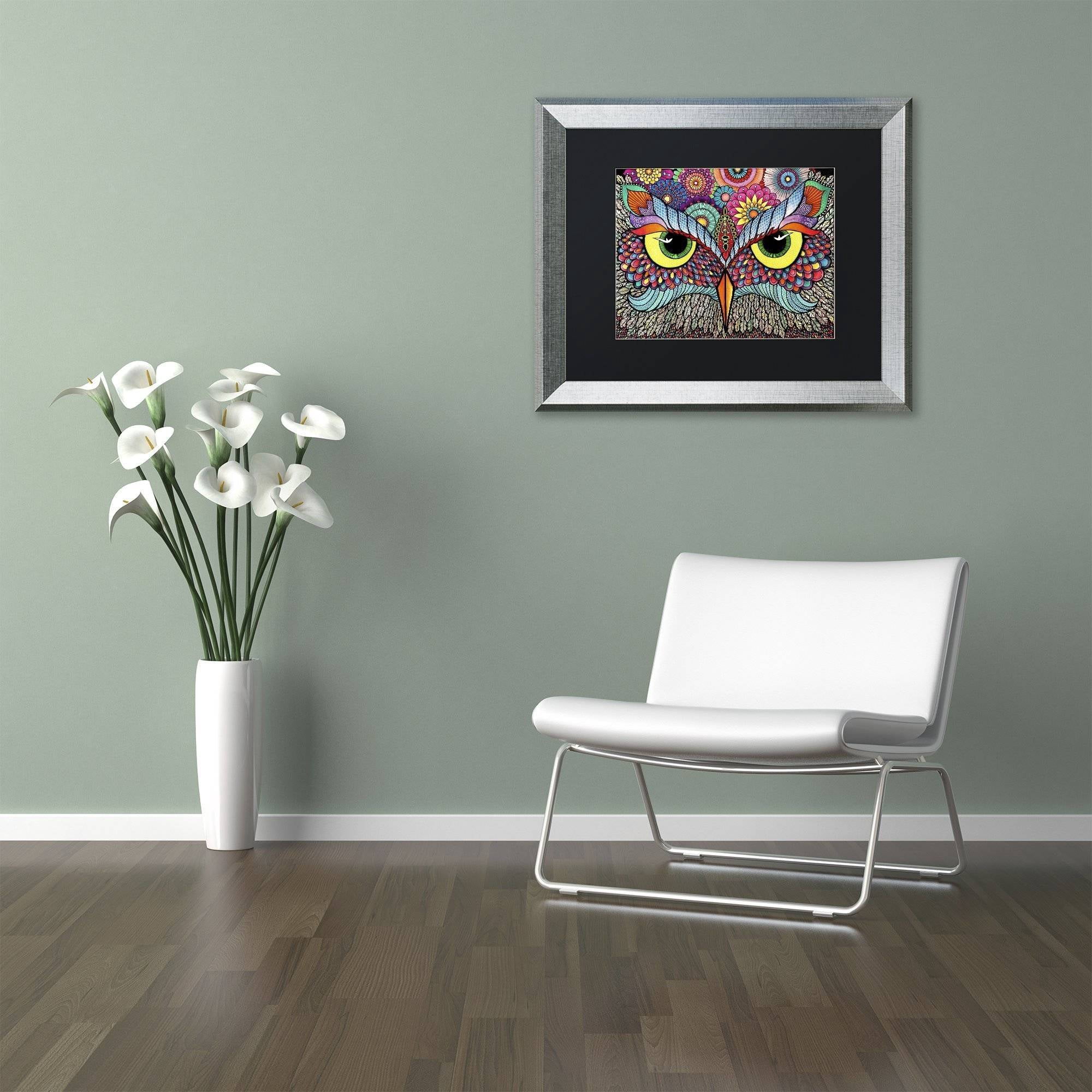 Trademark Fine Art "Owl Face" Canvas Art by Hello Angel, Black Matte, Silver Frame