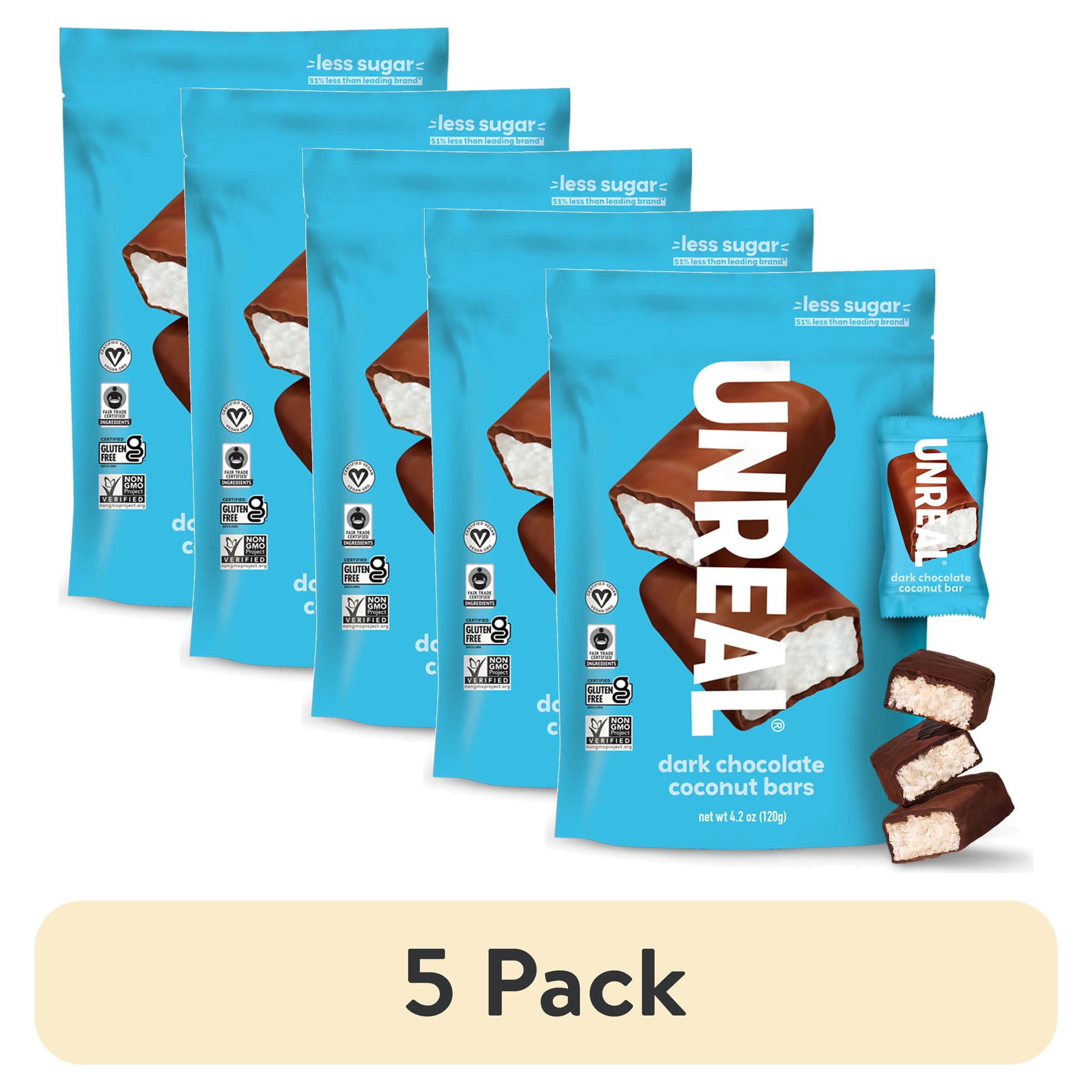 (5 pack) Unreal Dark Chocolate Coconut Bars 4.2 oz Gluten-Free