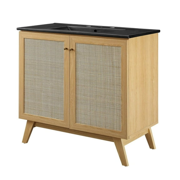 Sink Vanity Cabinet, Brown Oak Black, Wood, Hotel Bedroom Bathroom, Modern Contemporary HB36310
