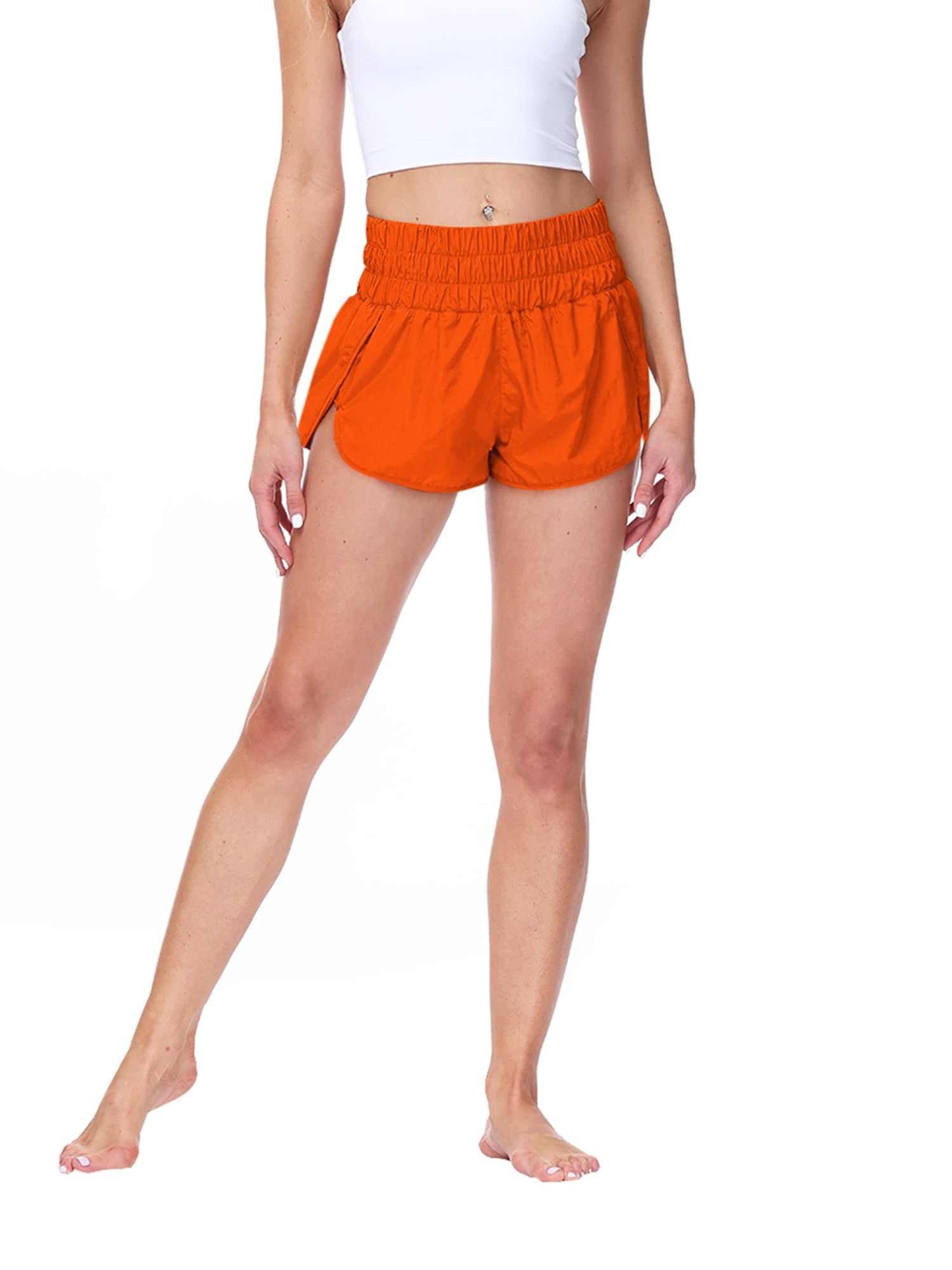 Caitzr Women Summer Shorts Solid Middle Elastic Waist Sports Short