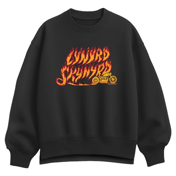 Lynyrd Skynyrd - Motorcycle Flames - Women's Oversized Fleece Crew Sweatshirt