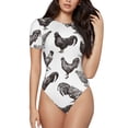 thumbnail image 2 of Goofa Funny Chicken Printed Women Rash Guard Short Sleeve,Tummy control Swimsuit Surfing Swimsuit Bathing Suit One Piece Swimsuit UPF 50-Large, 2 of 9
