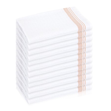 Arkwright Oversized Tea Towels (Pack of 12)  Cotton 20x28 Striped Kitchen Towel  Tan