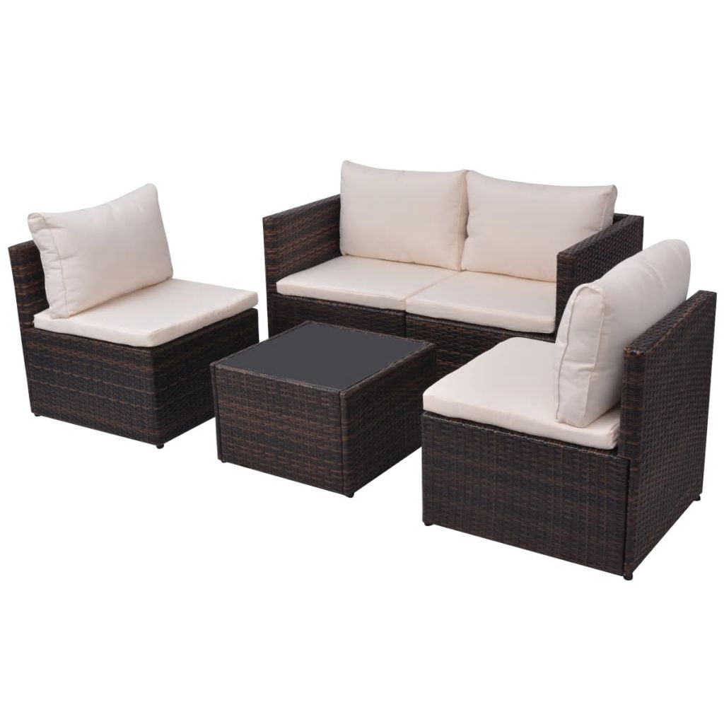 Kepooman 5 Pcs Outdoor Patio Rattan Lounge Sofa Set with Cushions & Pillows, Brown Kepooman 5 Pcs Outdoor Patio Rattan Lounge Sofa Set with Cushions & Pillows, Brown