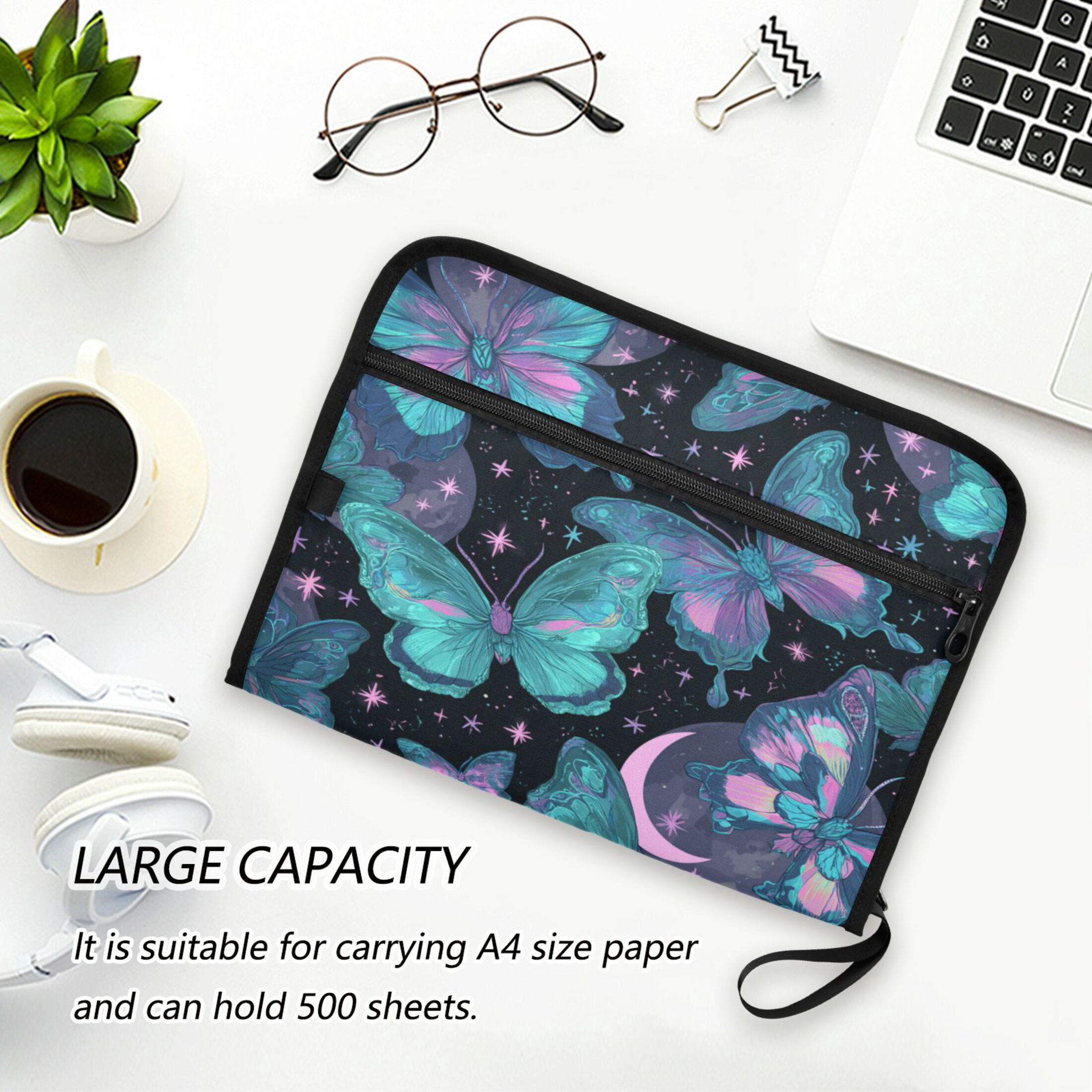 Wobogo Blue Green Butterfly Expanding File Folder Letter Size Accordion Filing Organizer 13 Pocket Separate Organ Pocket