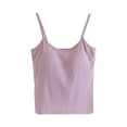 thumbnail image 2 of BRGZLK Women's Camisole Tops Fashion Solid Color With Chest Pad No Steel Rings Bottom Cotton Undershirts Spaghetti Strap Top Pink L, 2 of 6