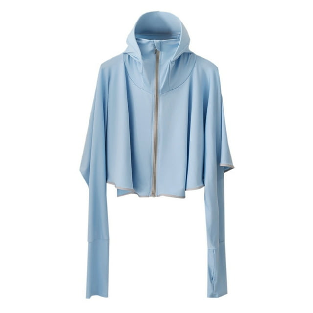 Sunscreen Jacket with Hood Thin Long Sleeve Ice Silk Blue UV Protection Jackets for Summer Riding
