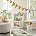 thumbnail image 3 of Danya B. Steiner White 3-Tier Kids Book or Magazine Storage Freestanding Bookcase with Contrasting Wood-Toned Rods, 3 of 13