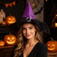 thumbnail image 7 of Halloween Adult Women Witch Hat, Pointed Hat Decorated with Spider Web Tulle and Rhinestone Ring, Costume Accessory Ideal for Halloween Party Outfits, Cosplay, 7 of 7