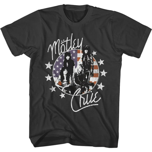 Motley Crue American Flag and Stars Smoke Adult T-Shirt