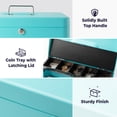 thumbnail image 4 of Volcora Large Cash Box with Key Lock, Metal Money Box for Cash, Portable Locking Safe Box with Coin Tray, Durable Money Saving Organizer for Yard Sale, Garage Sale, Small Business, Cyan, 4 of 4