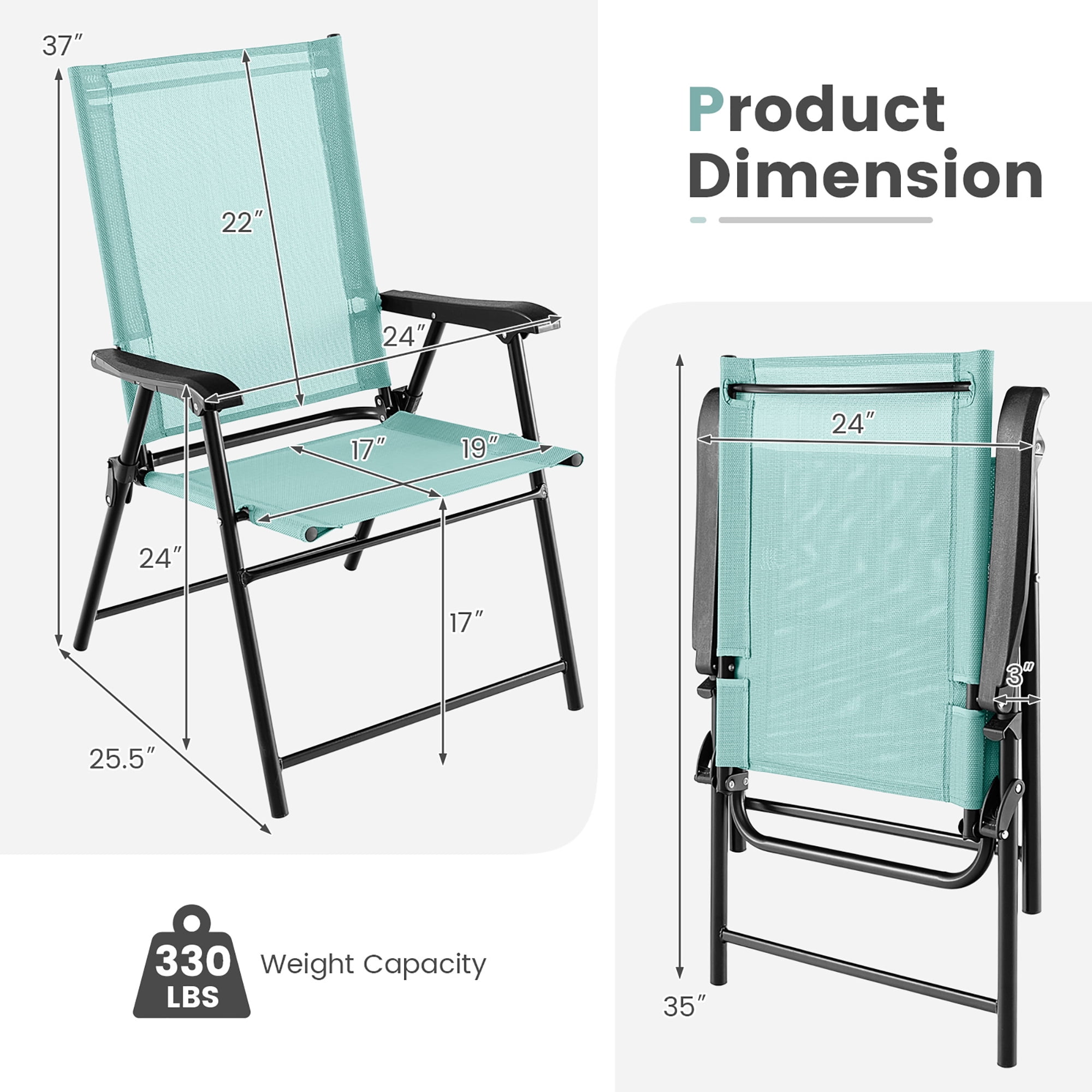 Gymax Patio Metal Outdoor Camping Rip-resistant and Durable Folding Chairs, Green ("Set of 4")