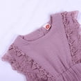 thumbnail image 6 of GYRATEDREAM Summer Newborn Girls Rompers Set Flare Sleeve Solid Print Lace Bodysuit Jumpsuit With Headband, Purple 6-12 Months, 6 of 8