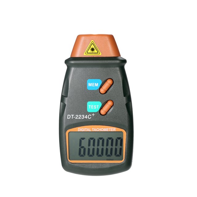 Tacómetro digital de mano con láser, sin contacto, rango de 2,5 RPM a 99.999 RPM, pantalla LCD, medidor de velocidad del motor con 3 cintas reflectantes