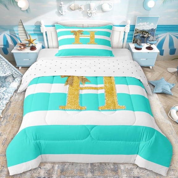 Erosebridal Bowknot Initial H Twin Comforter Sets for Girls, Abstract Ombre Bedding Set, 2-Piece