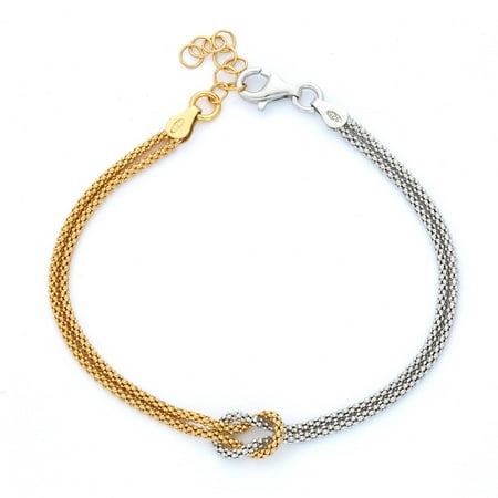 Giuliano Mameli Rhodium and 14kt Gold-Plated Sterling Silver 2mm Thickness Mesh Knot Bracelet
