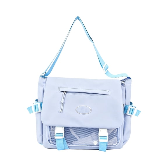 Light Blue Large Capacity Student Messenger Bag Simple Versatile Shoulder Crossbody Bag For School Nylon Casual Satchel
