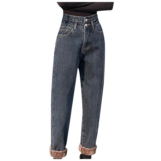 Teissuly Jeans pour Femmes Mode Hiver Chauds en Peluche Pantalon Grande Taille, Taille P-5TG