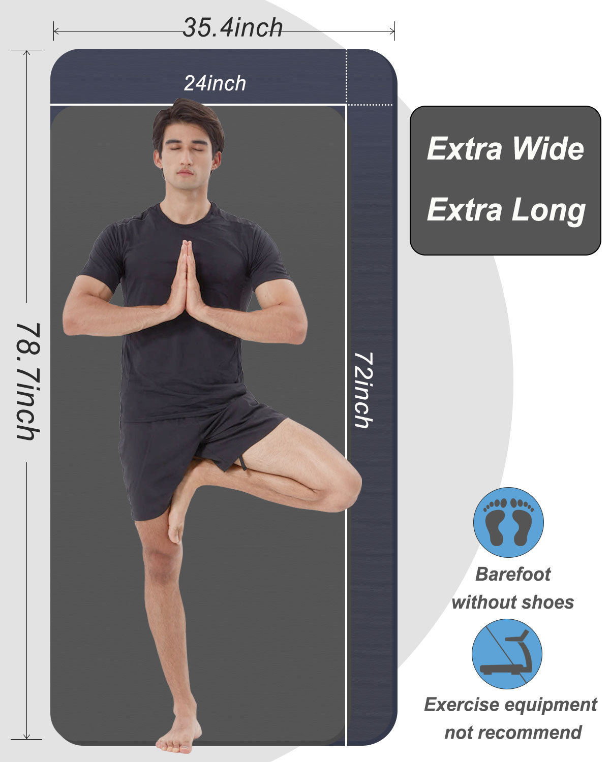 YR Wide Yoga Mat 78"x35" Thick 10mm NBR Exercise Mats Large for Home Gym Floor Fitness Pad, Navy Blue