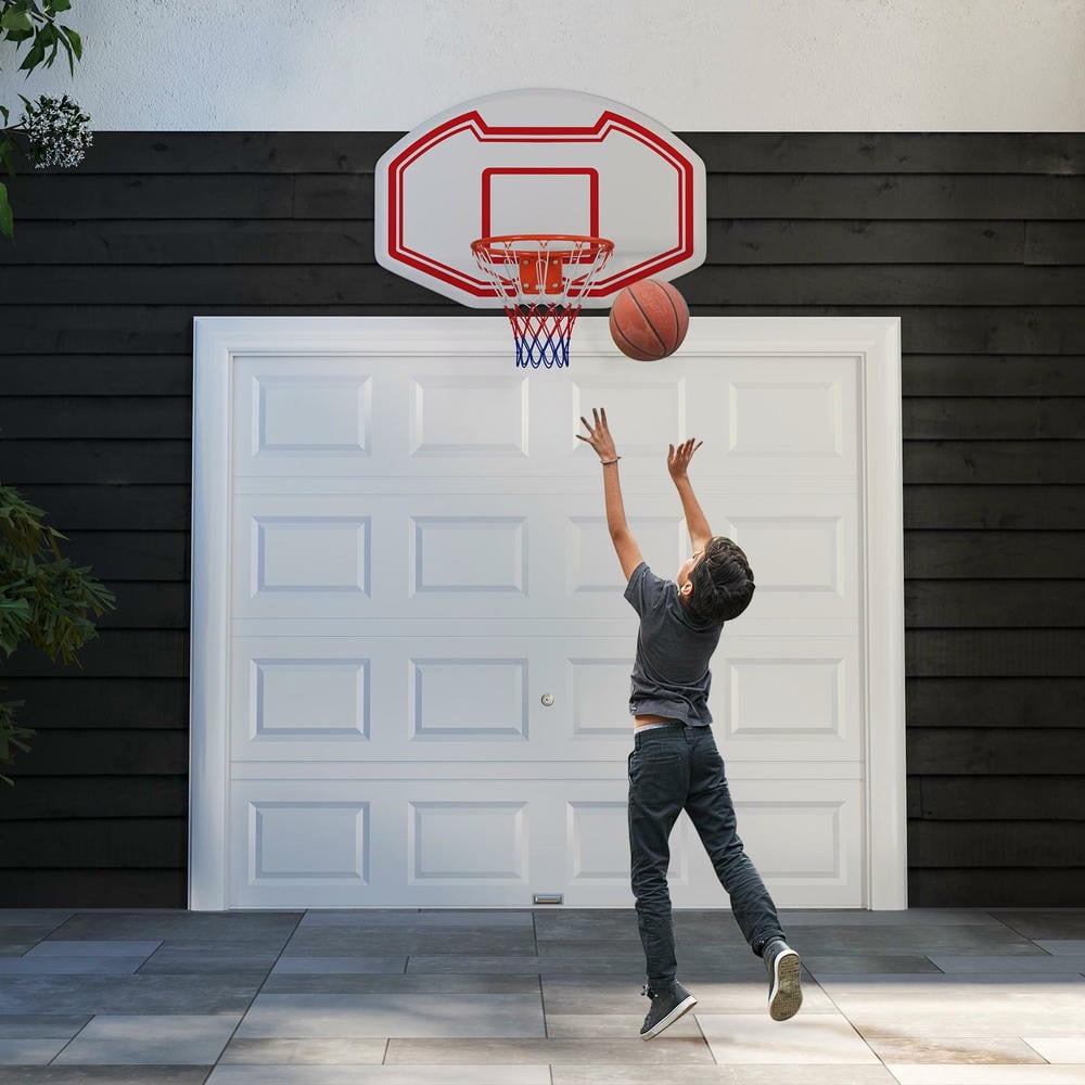 Barara King Basketball Goals Systems Stand with Shatter-proof Backboard, Large Wall Mounted Basketball Hoop Stand for Indoor, Red